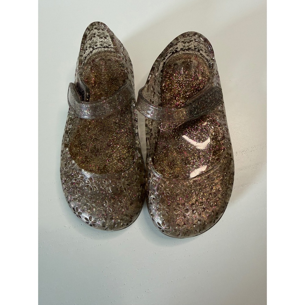 Girls Jelly Mary Jane Flats Glitter Floral Cutout Sparkle Shoes Size 6